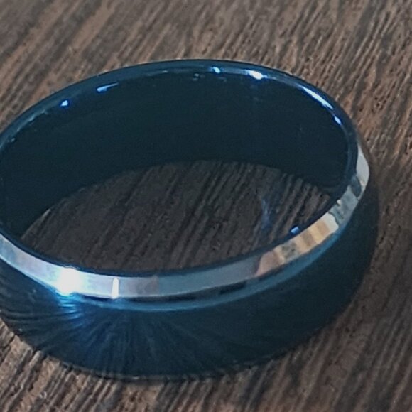 Tungsten Carbide Domed Wedding Band Sz 12-Beautiful Deep Blue & Silver-Like New! - Picture 6 of 12